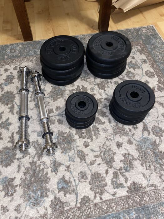 Ławka treningowa regulowna i hantle żeliwne 2x30 kg