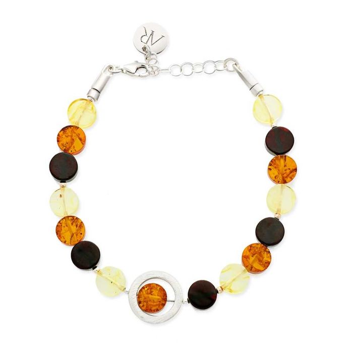 Srebrna bransoletka z bursztynami - Moneta pr.925