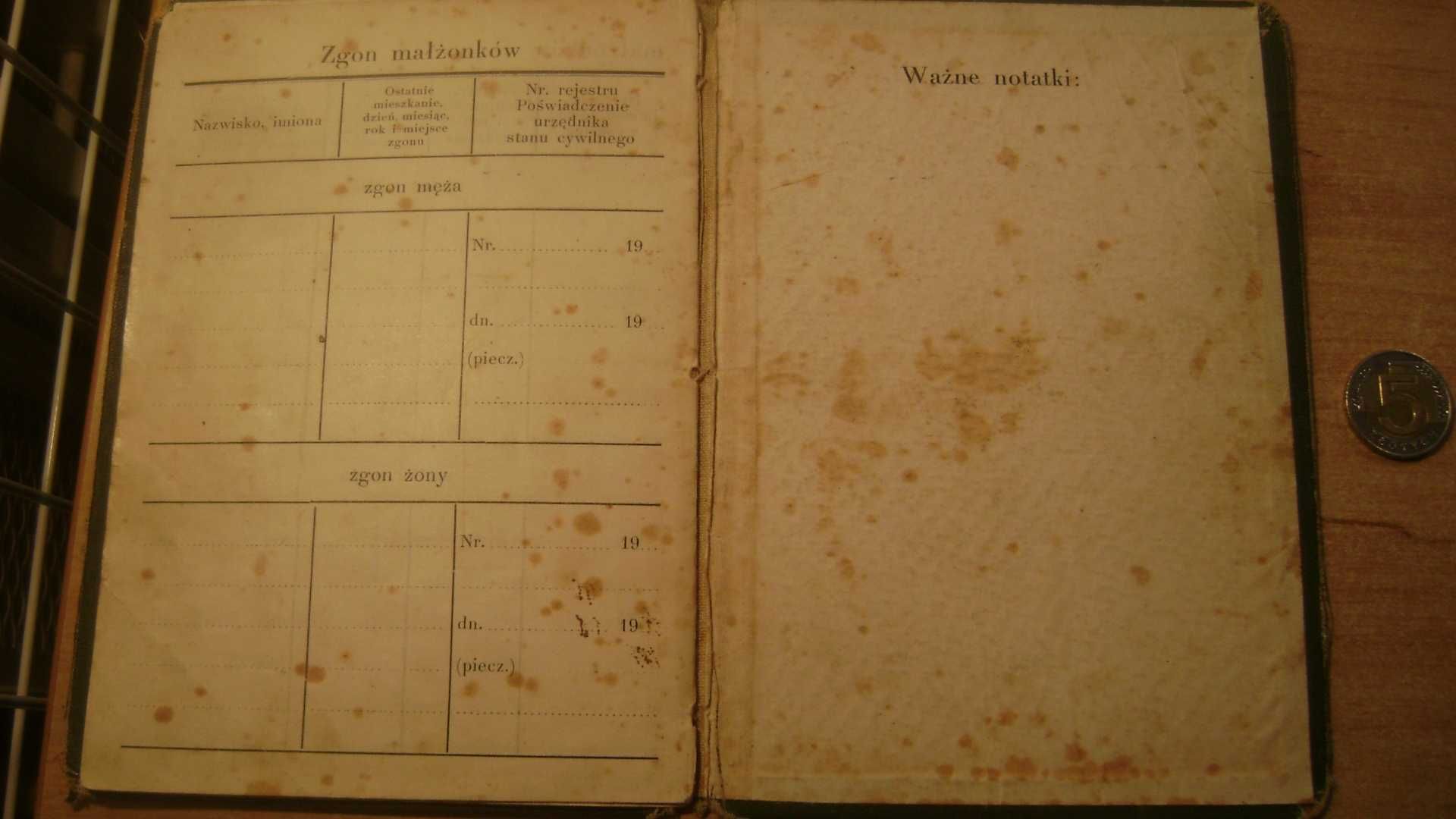 Starocie z PRL - Gdynia = Książka Rodzinna z 1935r. kompletna Oksywie