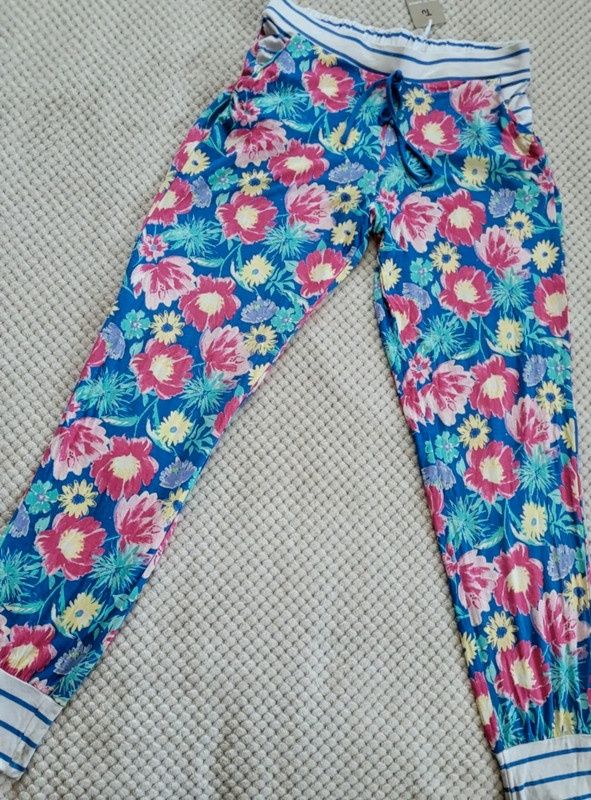 Nowe wygodne spodnie damskie wysoki stan w kwiatowy print wiskoza L