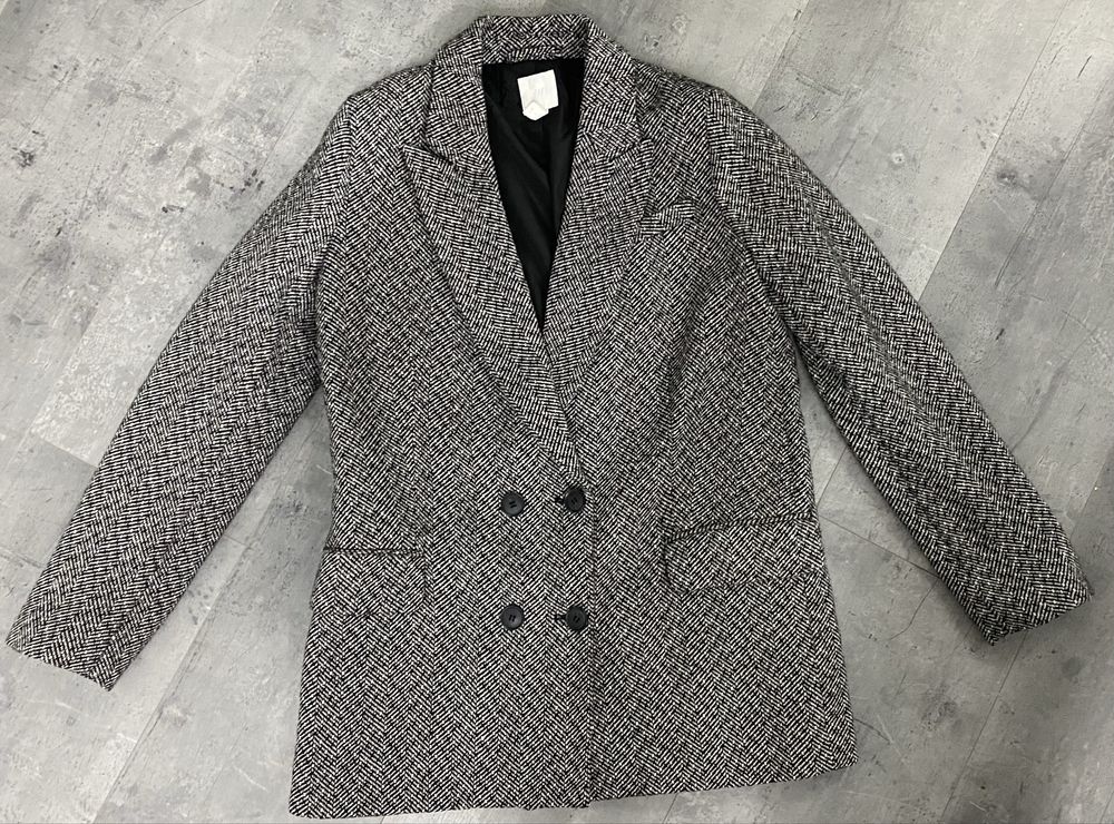 Żakiet jodełka czarno biały H&M m-l