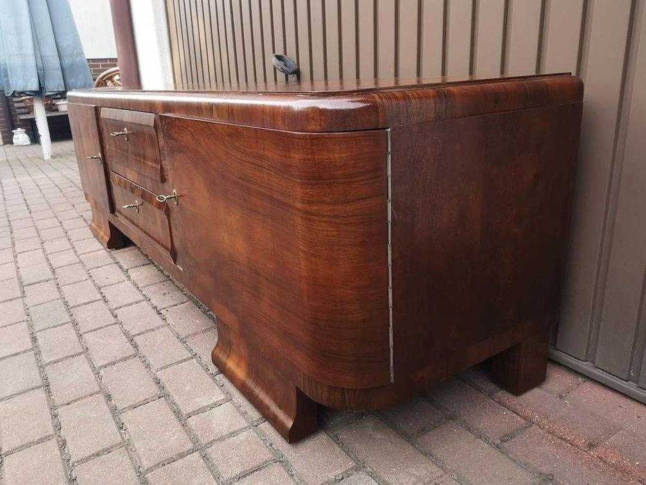 Komoda ART-DECO RTV Niska Orzech 198 Zgrabna Stara Antyk Po Renowacji.