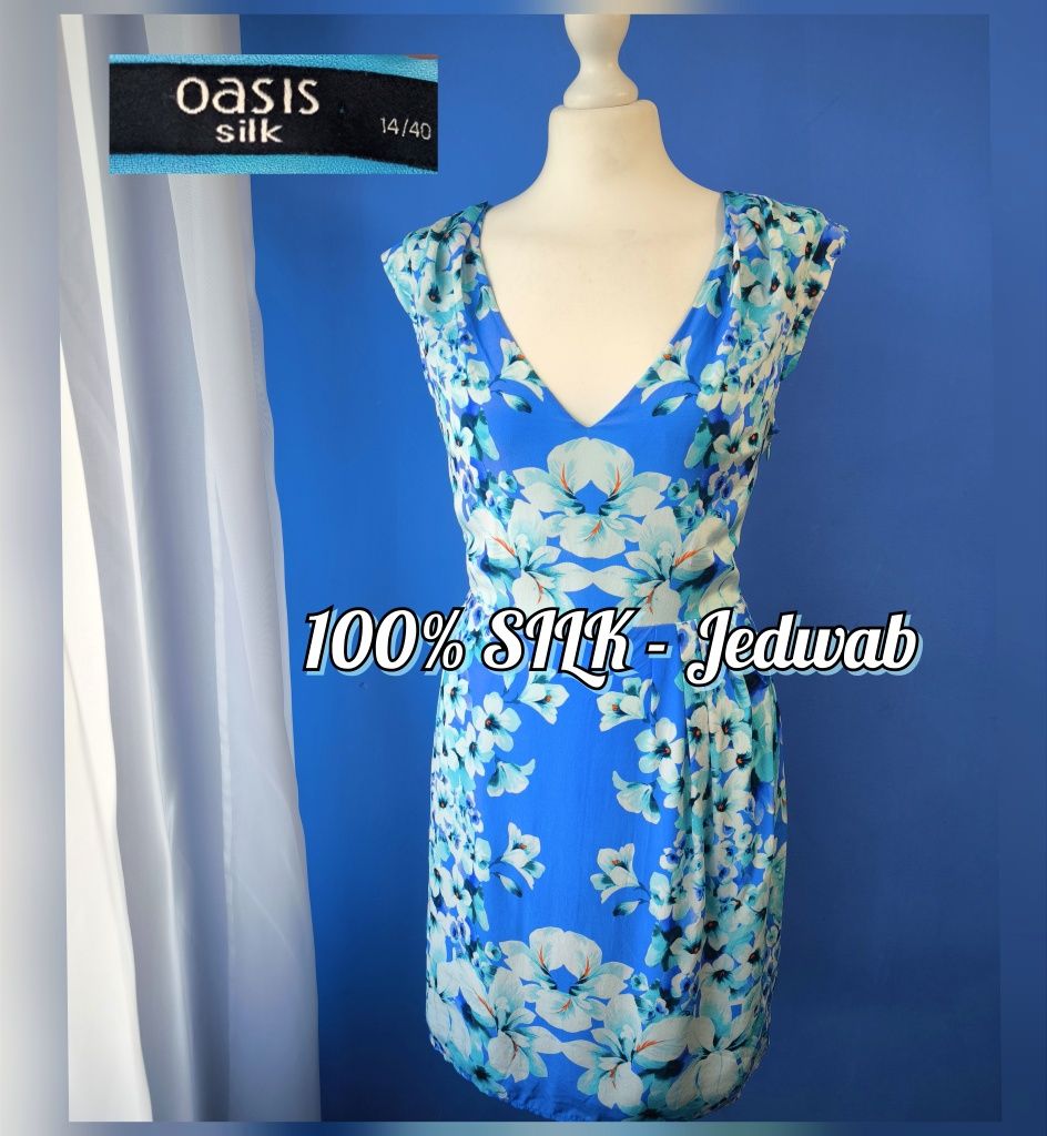 Jedwabna sukienka OASIS - 100% silk jedwab r. 40 L