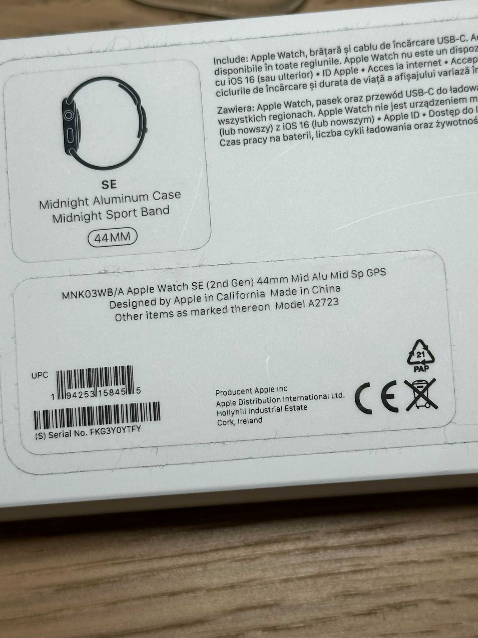Apple Watch SE 2gen GPS 32gb 44mm Midnight Aluminum 96% +3paski +2etui