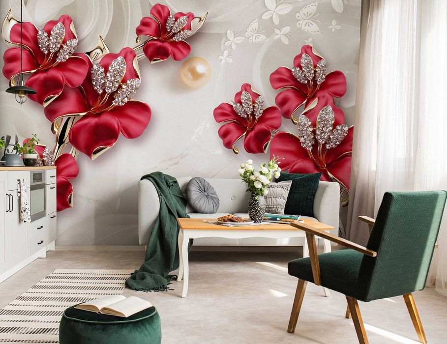 Fototapeta Czerwone Kwiaty Głębia Do Pokoju Na Twój Rozmiar + KLEJ