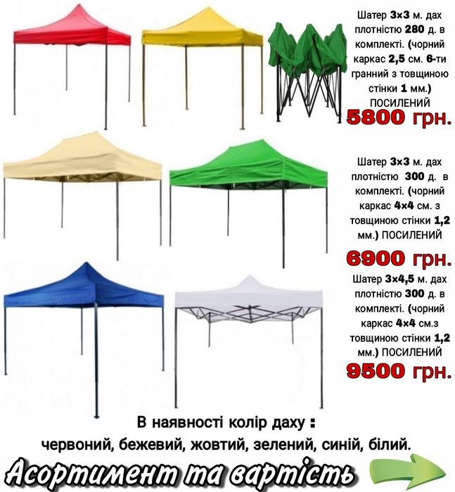 Шатер, палатка, намет 2×3 м. чорний каркас  посилений