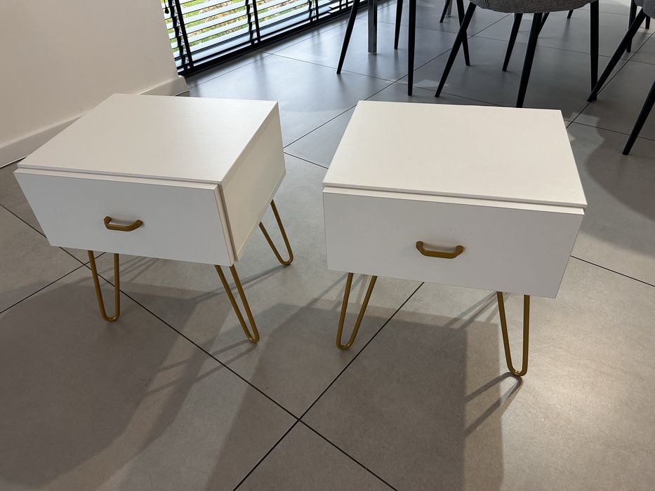 Stoliki nocne - biale/złote nogi - 2 sztuki