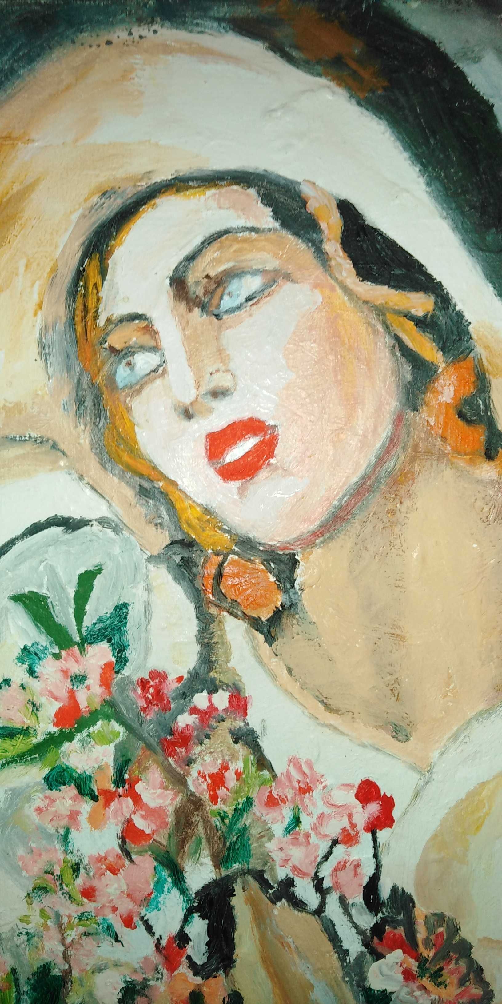Obraz olejny na płótnie kobieta z kwiatami