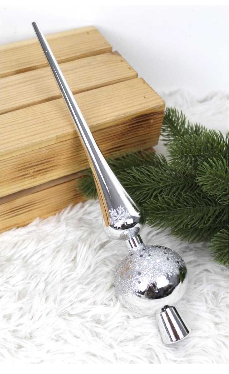 Czubek choinkowy 33 cm SREBRNY ze srebrnym brokatem i cekinami