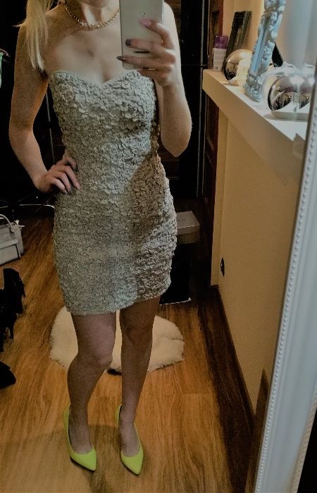 Wyjątkowa sukienka Drapowana Złoto-Beżowa rozm. XS/S oraz rozm. M