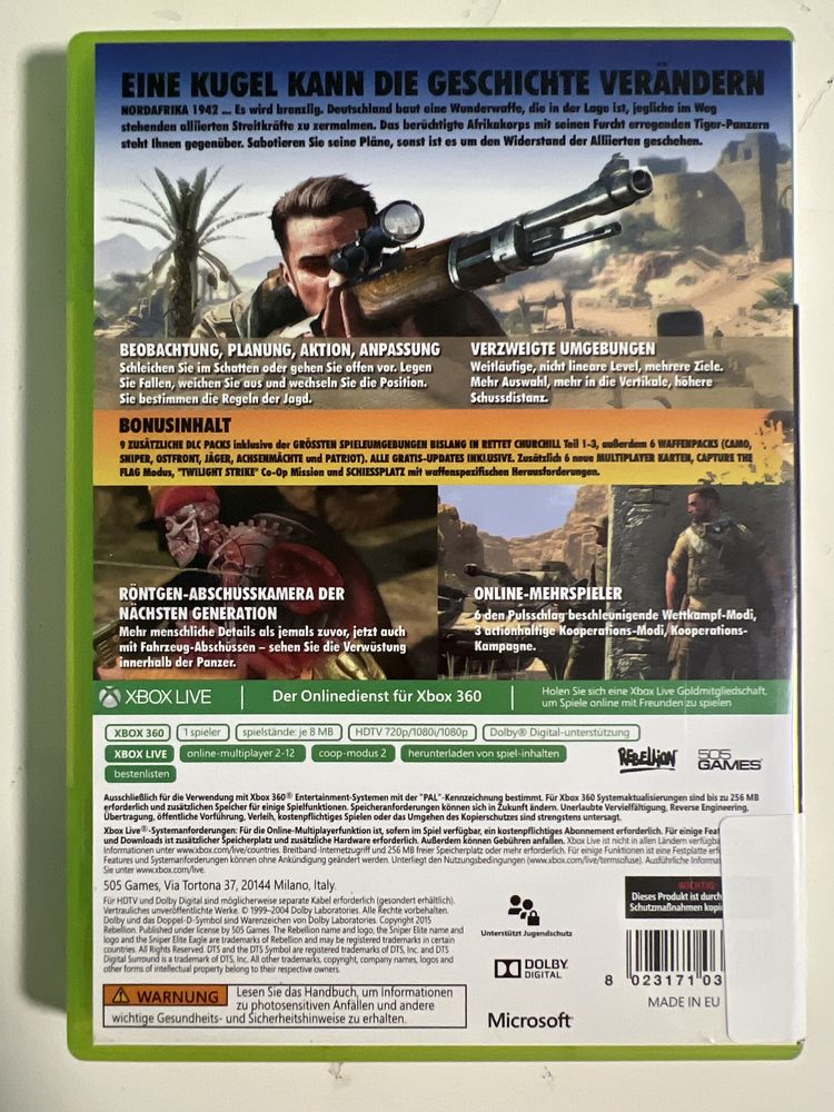 #748 sniper elite 3 iii ultimate editon xbox 360