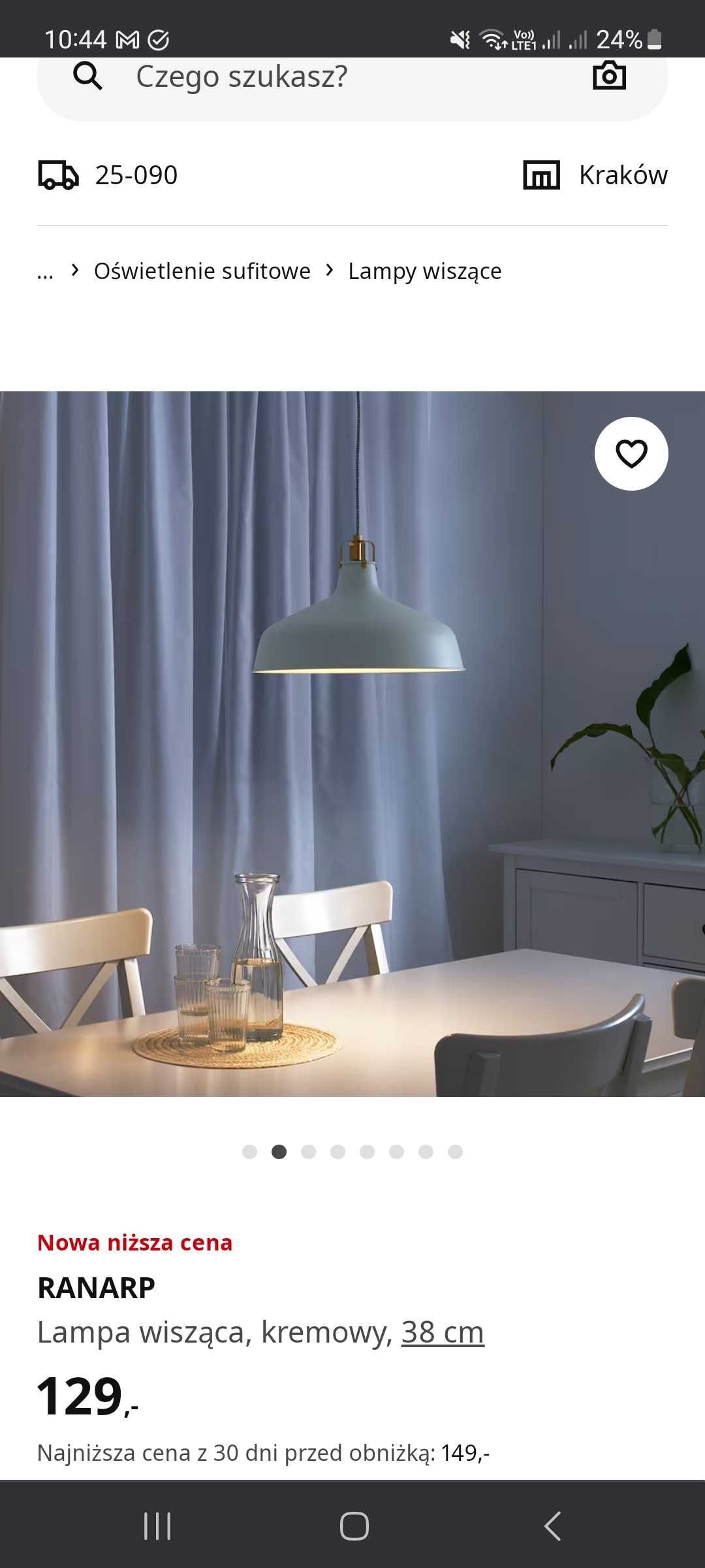 Retro Lampa wisząca Ikea
RANARP, kremowa 23 cm