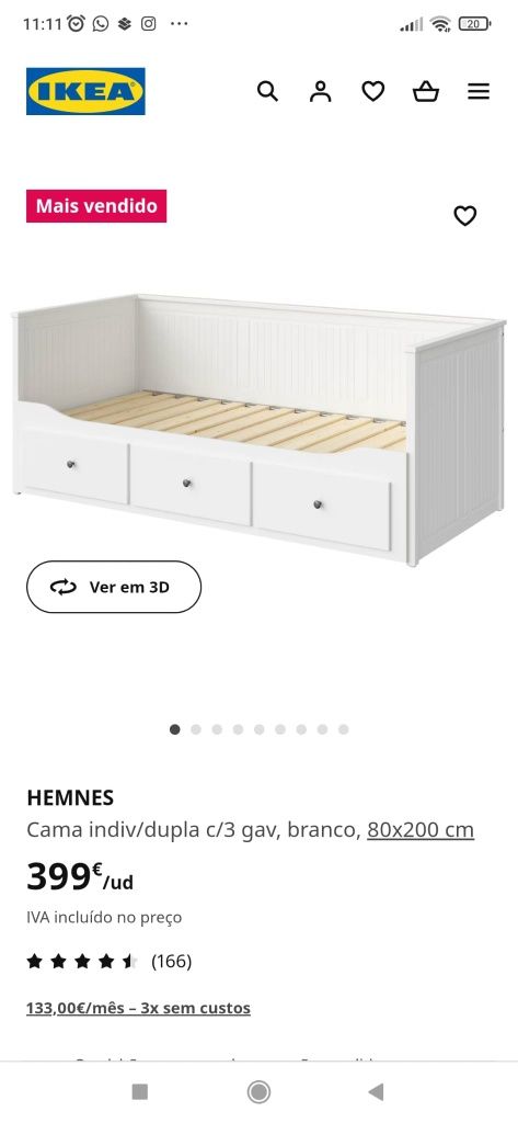 Cama individual/dupla com 3 gavetas