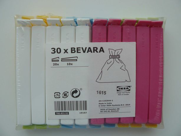 IKEA Bevara spinacze do zamykania woreczków 30szt - nowe