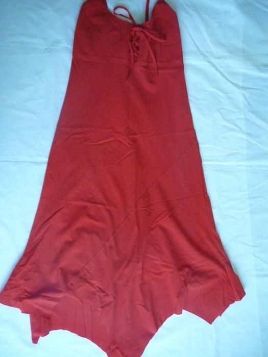 Sukienka lniana czerwona, top, na ramiączkach, rozmiar L