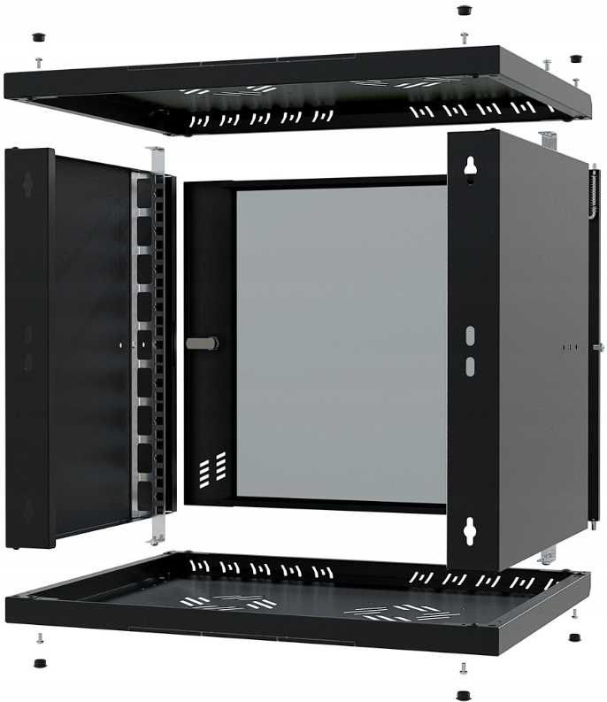 Szafa Serwerowa Wisząca RACK 19" 9U 400mm Szklane Drzwi Stalflex