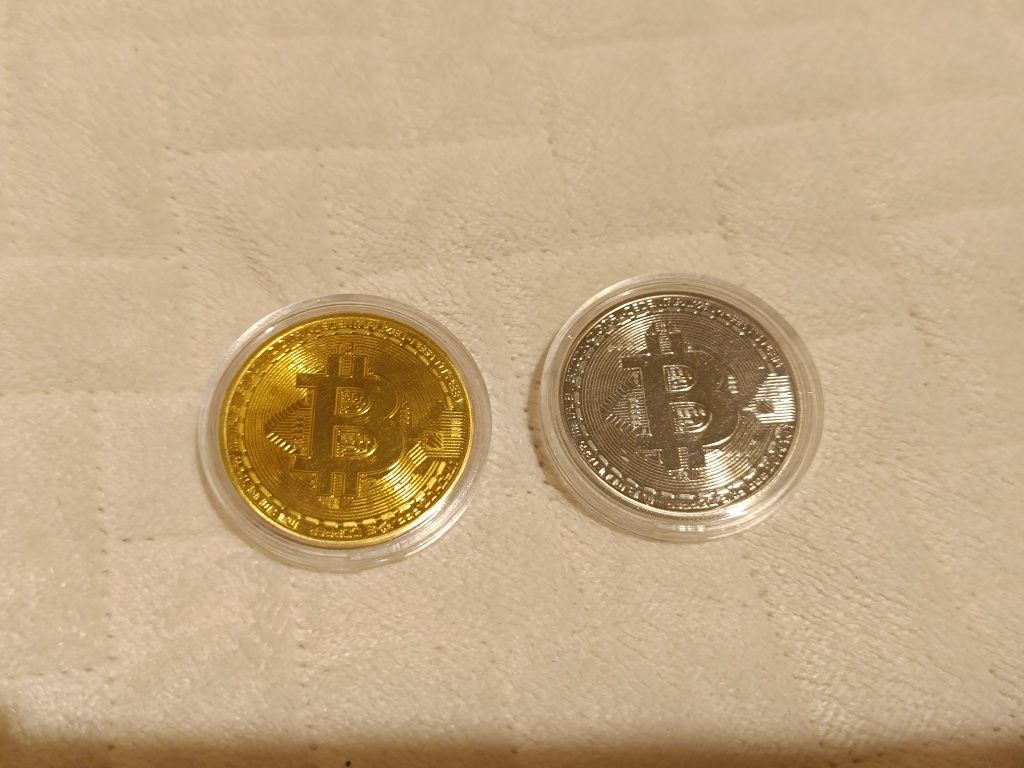 Bitcoin - dwie monety - Złota i Srebrna, Kolekcjonerskie, w kapslach