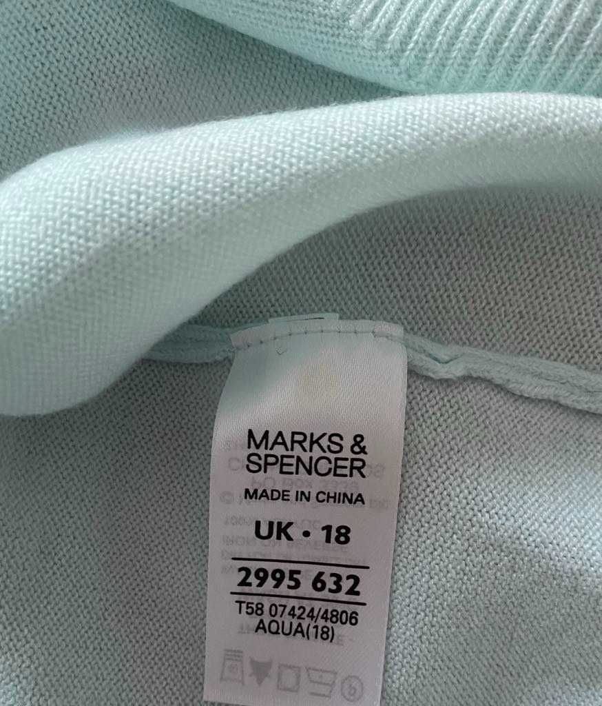 M&S sweter bluzka sweterek swetr miętowy niebieski duży 18