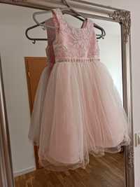 Różowa sukienka wizytowa elegancka tiul haft komunia wesele 98