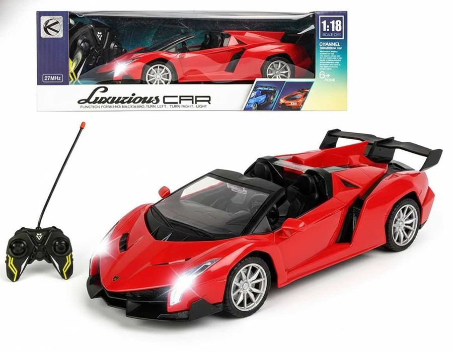 Zdalnie Sterowany Samochód Sportowy - Czerwony 1:18 z Oświetleniem!