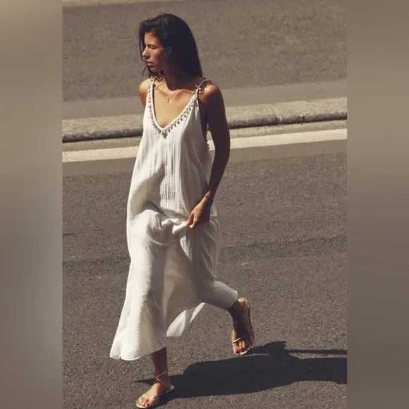ZARA Luksusowa SUKIENKA bawełniana z muszlami i szydełkowym tyłem XL