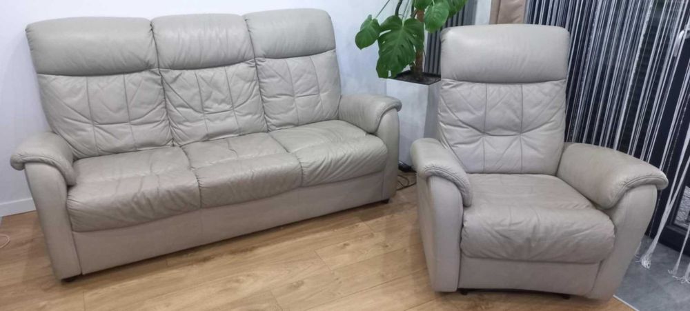 Sofa skórzana rozkładana + fotel z funkcją relaks - GALA Collezione