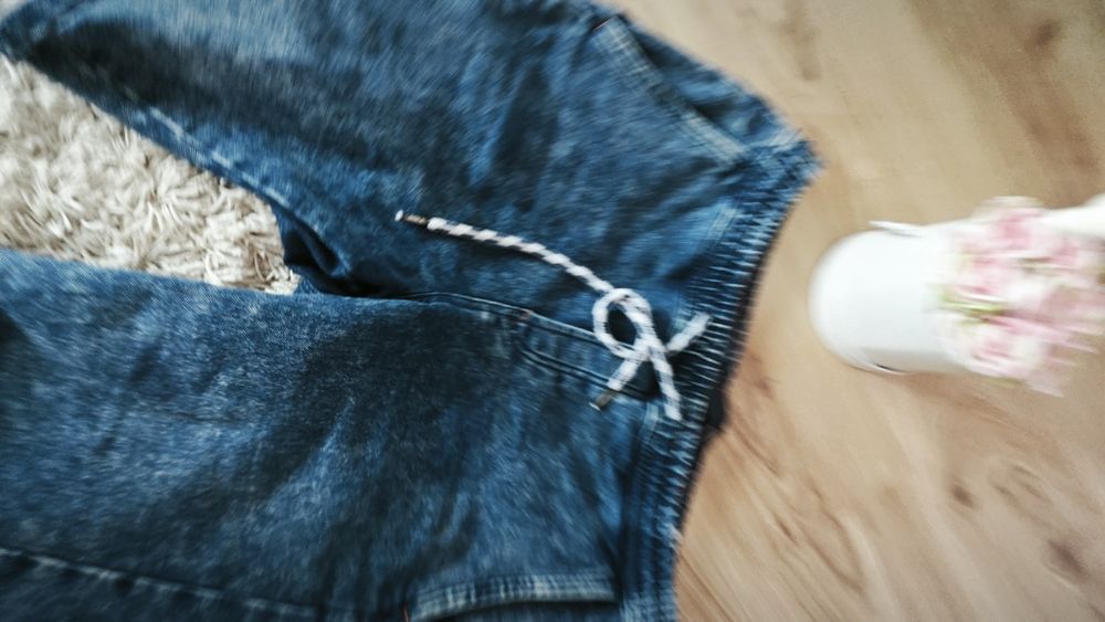 Spodnie krótkie dżinsowe męskie spodenki z jeansu granatowe marmurko L