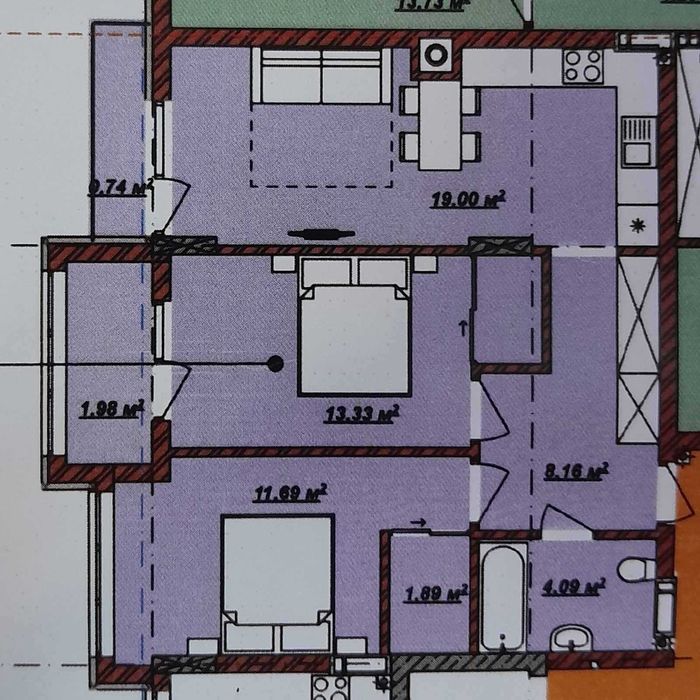 БЕЗ КОМІСІЇ 2- х кімн. ЖК Б 4, 3-й будинок, 7й пов., Боздош, Новий рн