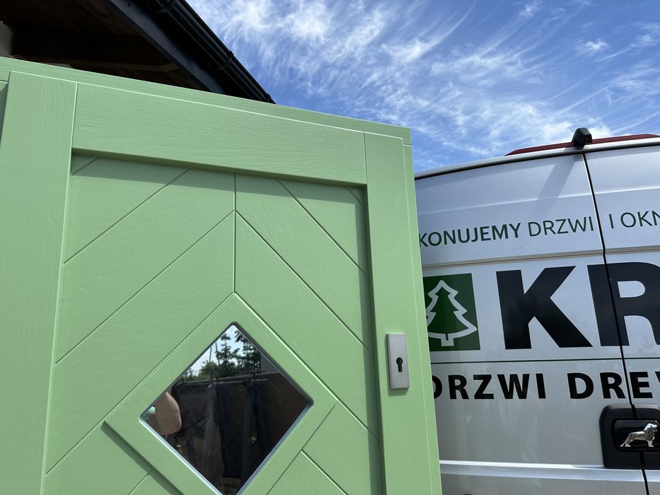 Drzwi zewnętrzne drewniane  dowolny kolorzielone,Na Wymiar Cała Polska