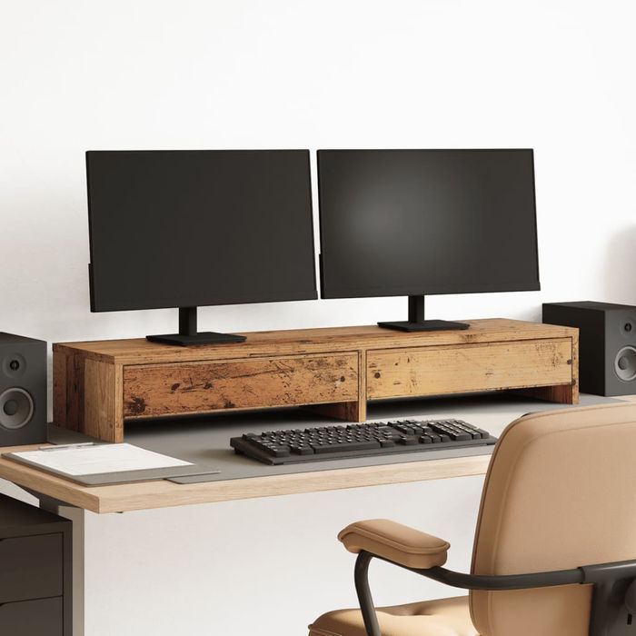 Vidaxl Podstawka Pod Monitor, Z Szufladami, Stare Drewno, 100X27X15 Cm