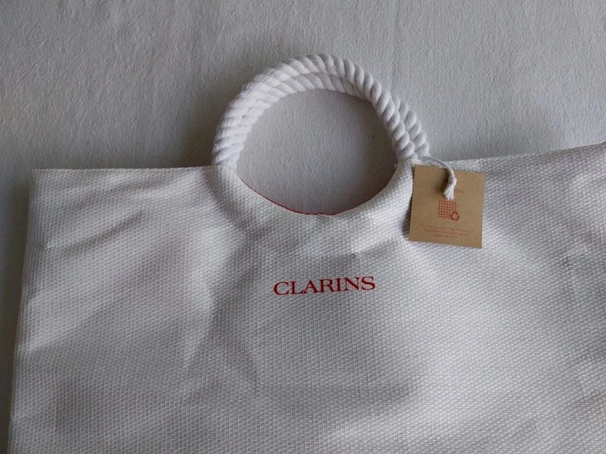 Белая сумка шопер пляжная Clarins
