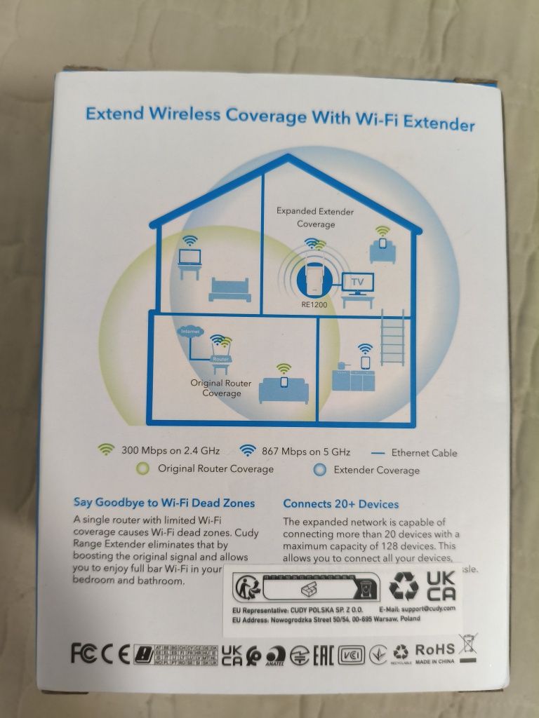 Wzmacniacz sygnału Wi-Fi AC1200 z podwójnym pasmem