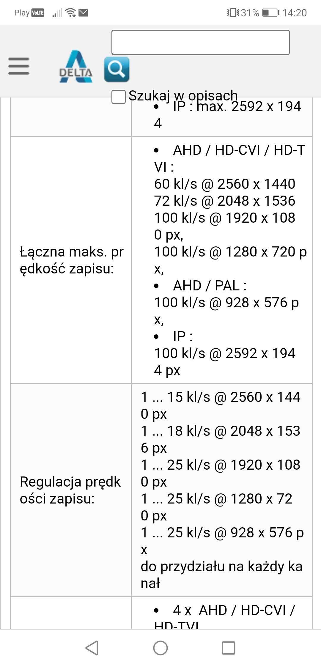 Rejestrator AHD, HD-CVI, HD-TVI, CVBS, TCP/IP HYBRO-H04V1-W2 4 kanały