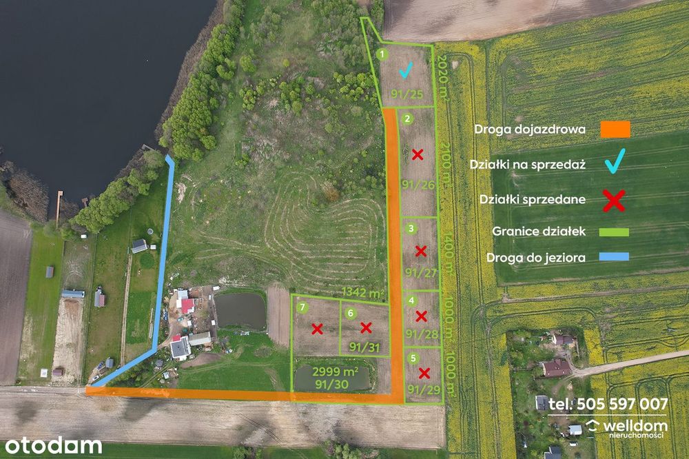 Ostatnia działka nad jeziorem 2020 m2