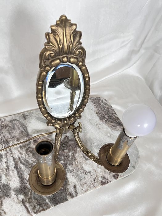 Ciężki kinkiet mosiężny mosiądz żarówki vintage z lustrem plafon stary