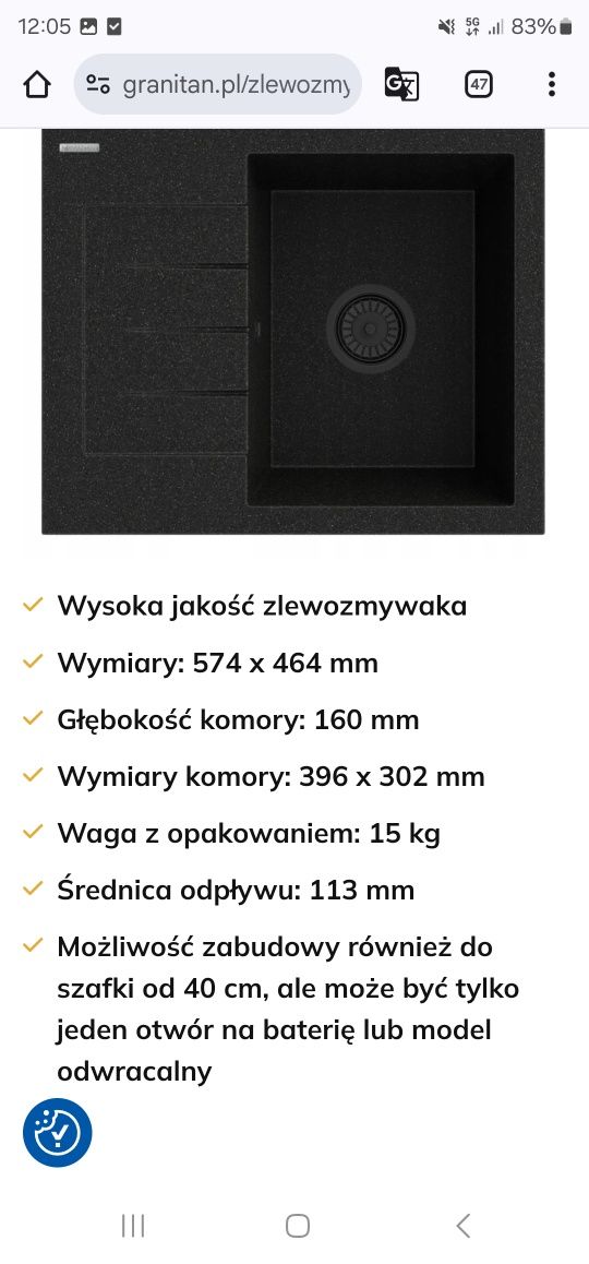 Zlew zlewozmywak granitowy granitan milano
