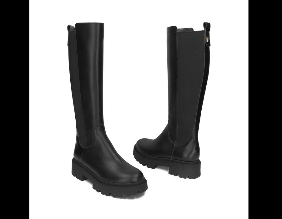 NOWE! Kozaki na grubej podeszwie CheBello 4211 czarny, skóra naturalna