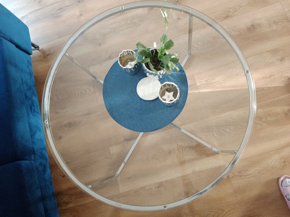 Stolik okrągły kawowy szklany chrom