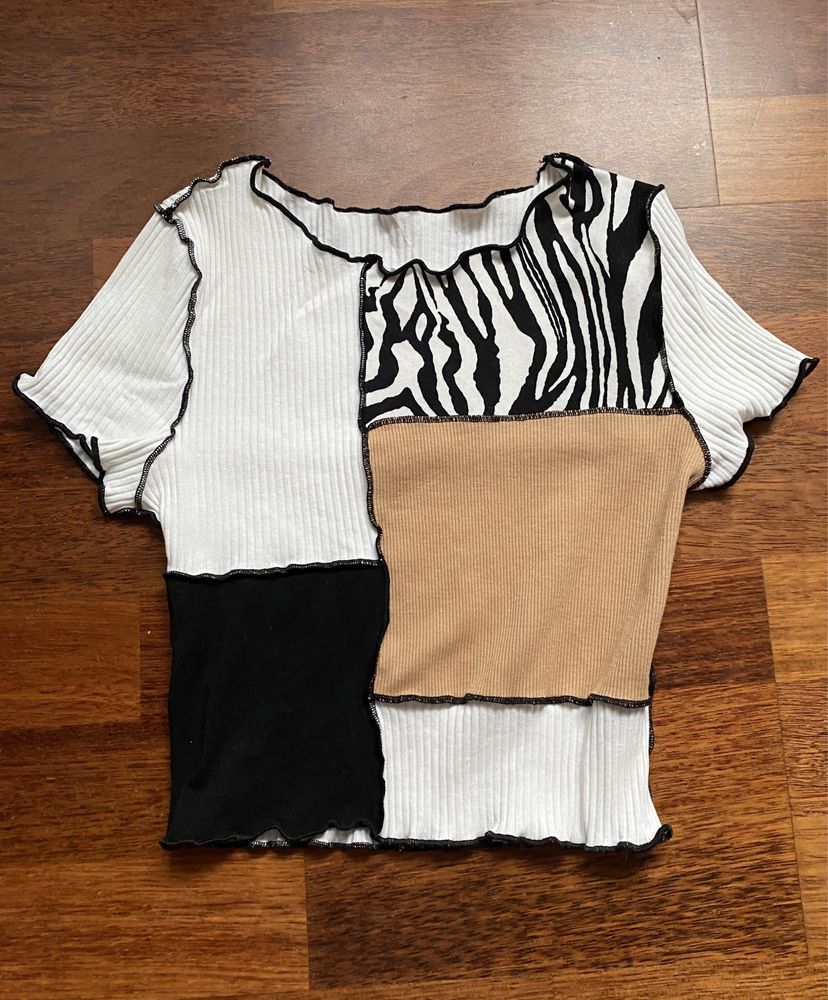 koszulka top z krótkim rękawem zebra shein XS