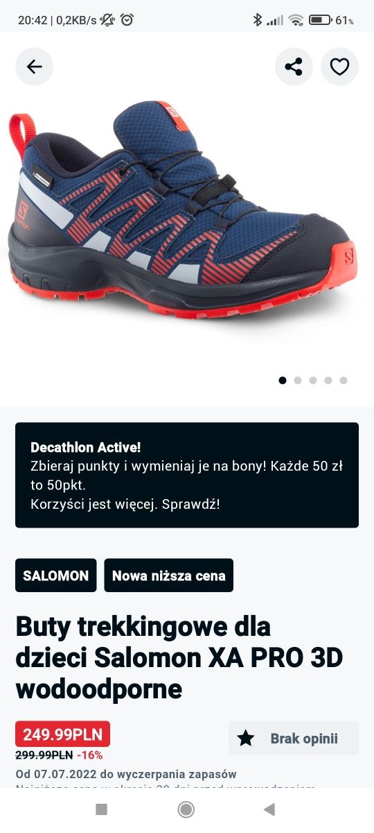 Buty trekkingowe chłopięce Salomon roz 38