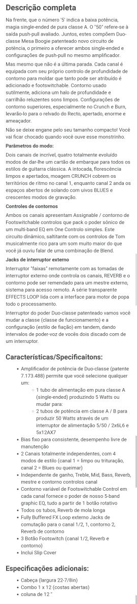 Amplificador válvulas Mesa Boogie Express 5:50 revisto em Dez 2024