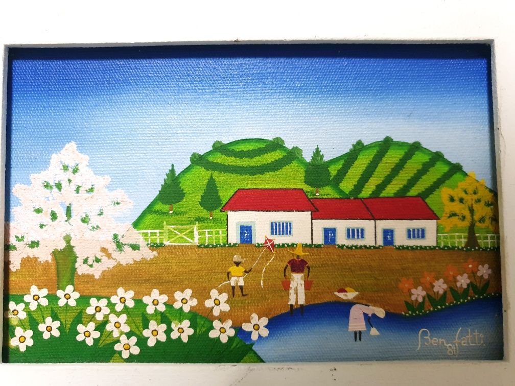 Linda pintura naiva com paisagem ass. Ben Fatti