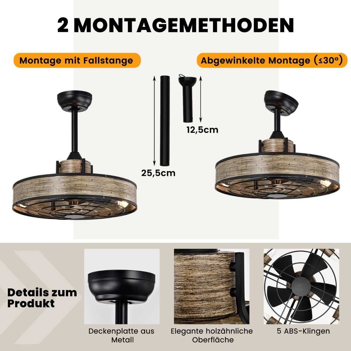 Lampa wentylator sufitowy 50 cm, 3-biegowy, timer 4H, pilot