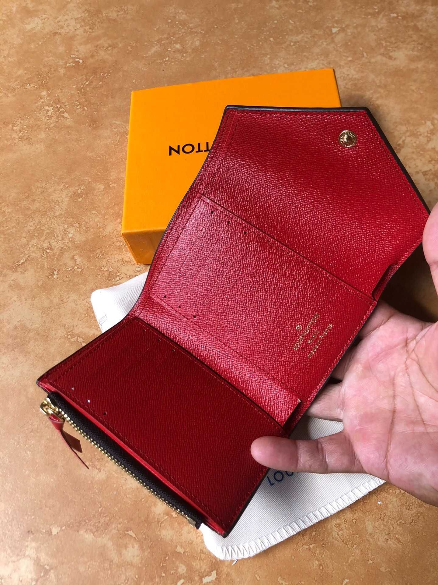 Nowe LV Louis Vuitton Victorine Mały portfel Czerwony przycisk