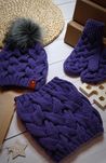 Czapka komin rękawiczki damski komplet Merino