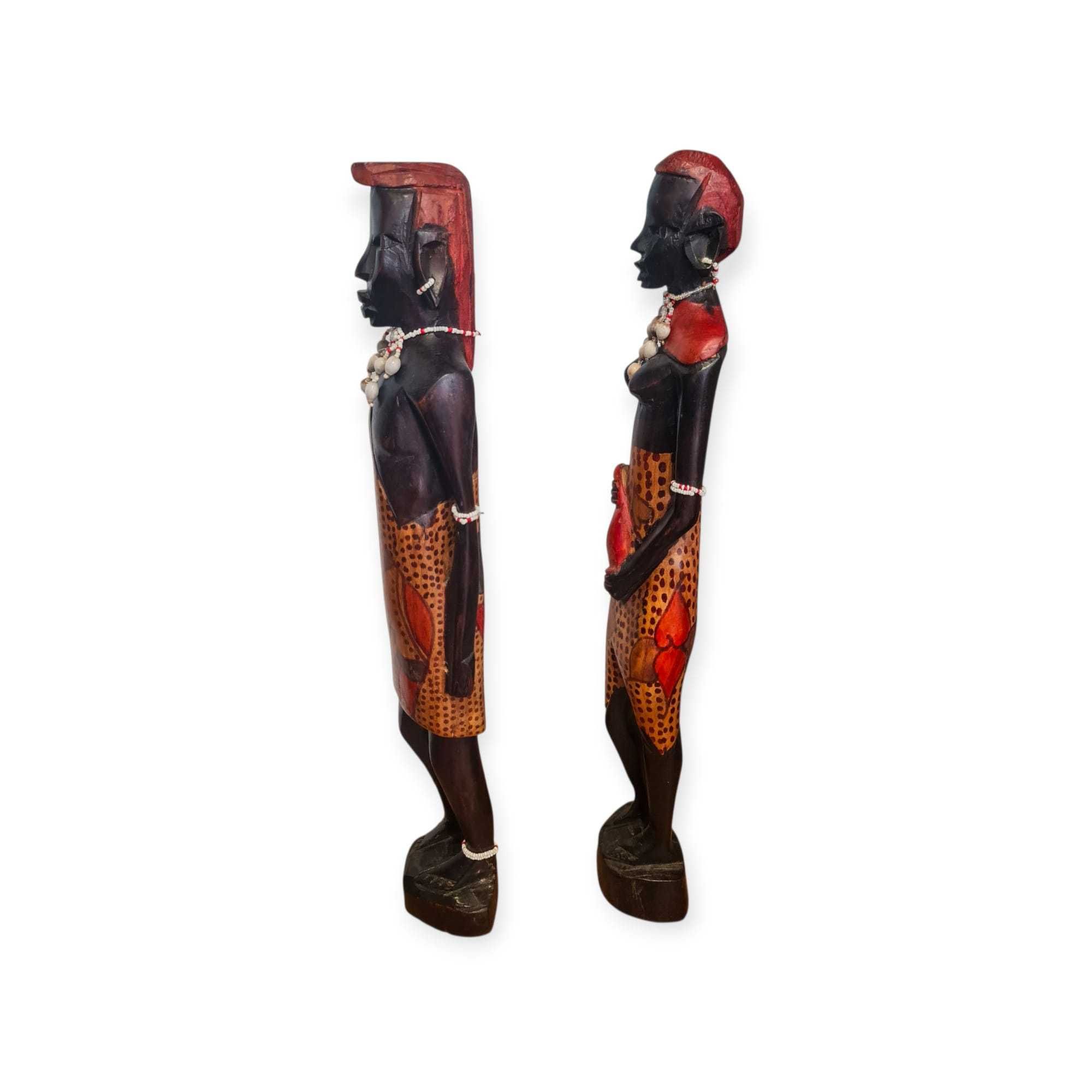 Par Estatuetas Africanas Madeira Pintada – 46 cm