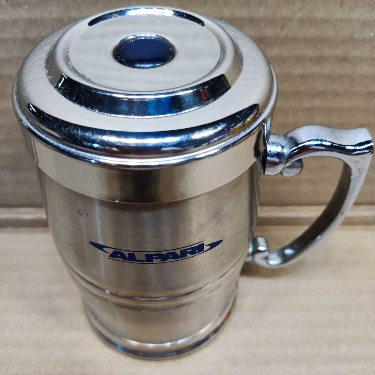 Чашка-термос чайная с крышкой и фильтром ситечко, сталь полирована
