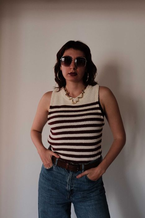 Top em Malha às Riscas da Zara Tamanho M–L (38–42)