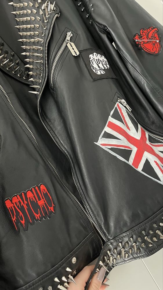Kurtka skóra naturalna ręcznie zdobiona punk rock