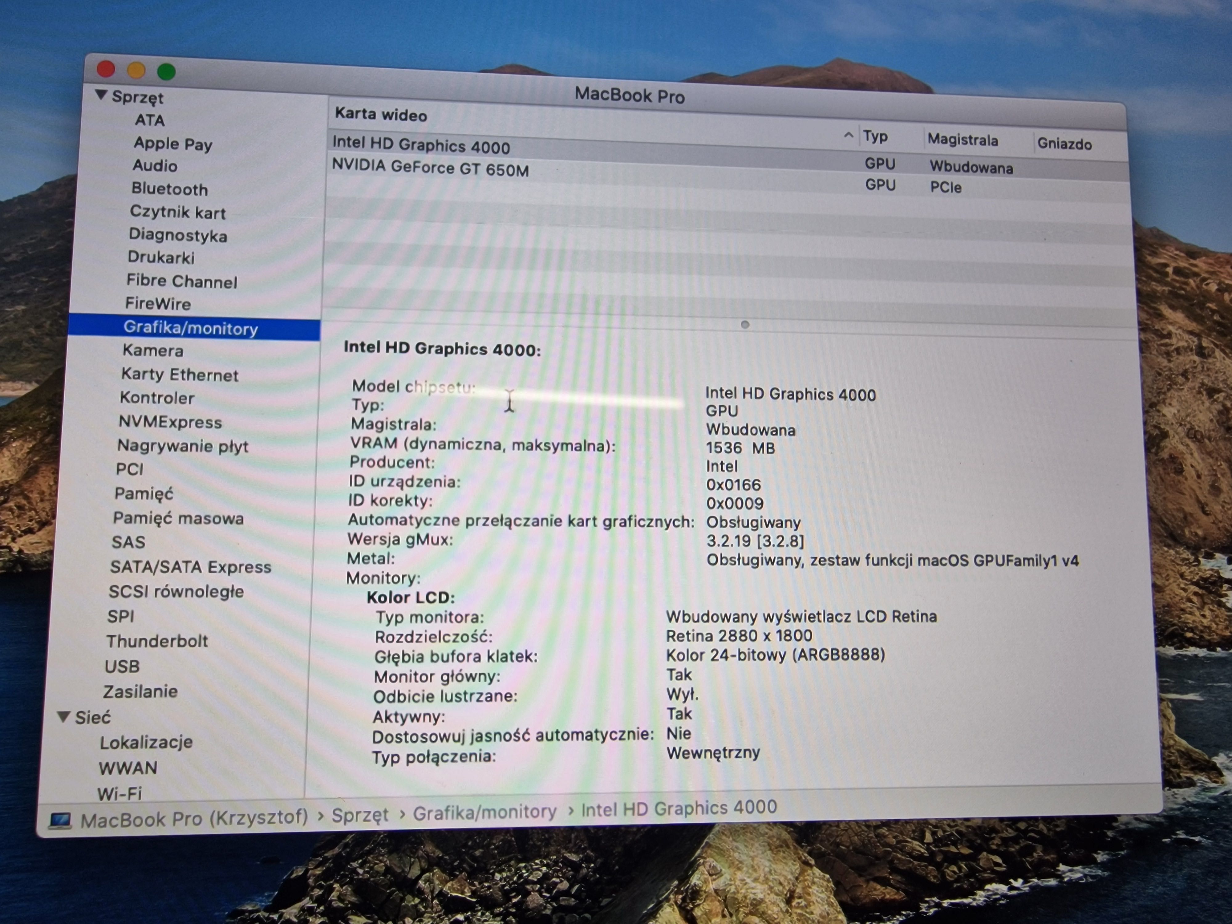 MacBook Pro (Retina, Mid 2012), 15 cali. Intel Core i7, 8 GB DDR3 + FV